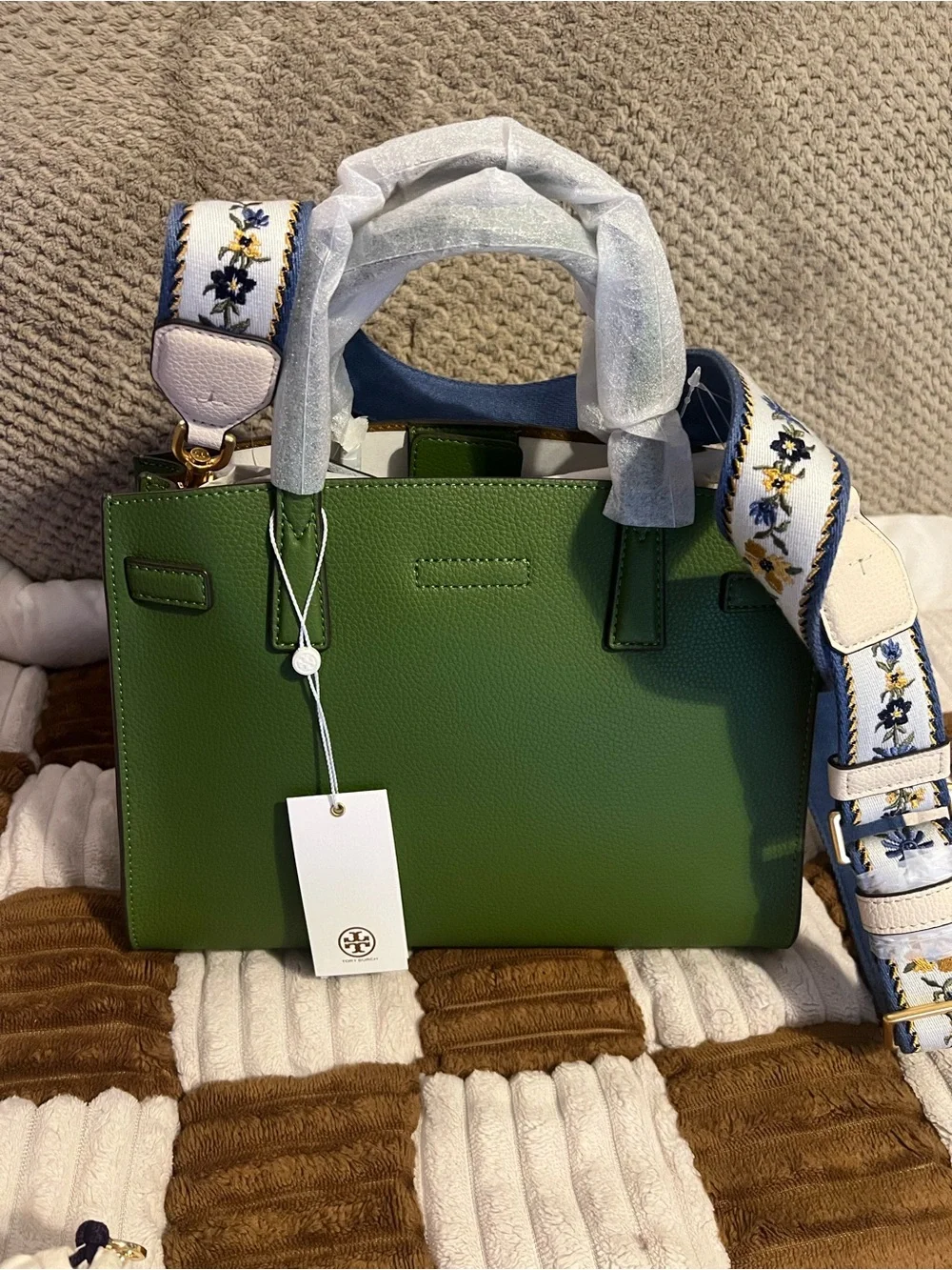Tory Burch Walker Webbing Strap Small Satchel in Spinach Green NWTS!